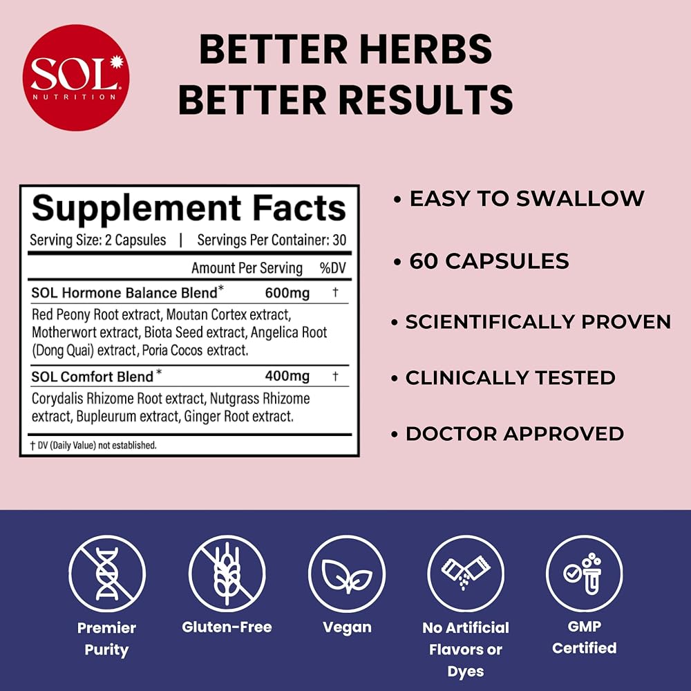 Sol Nutrition Ease the Flow PMS Support with B6 & B8 - 60 Capsules - image 2