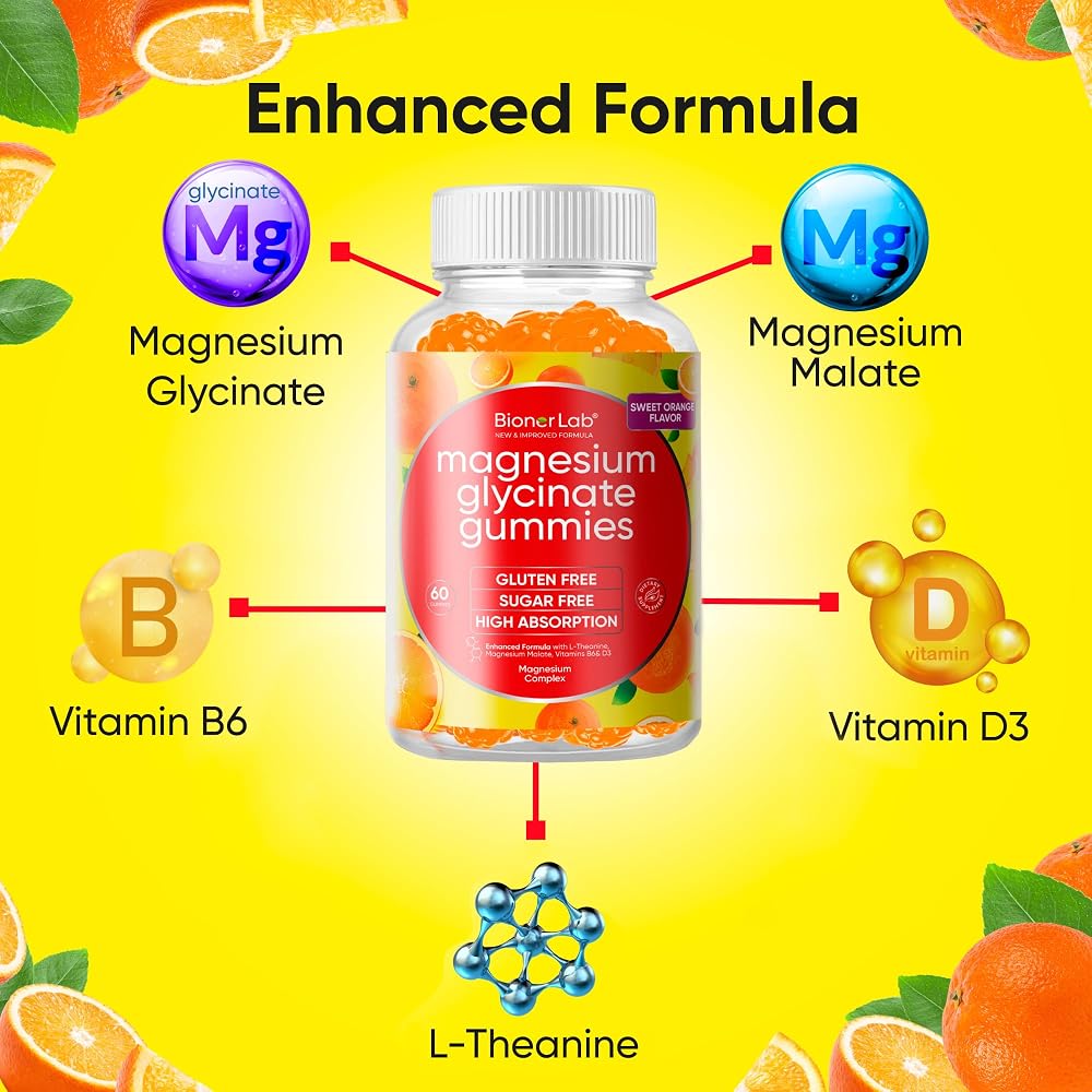BionerLab Magnesium Glycinate Chewable Gummies (600mg) for Kids