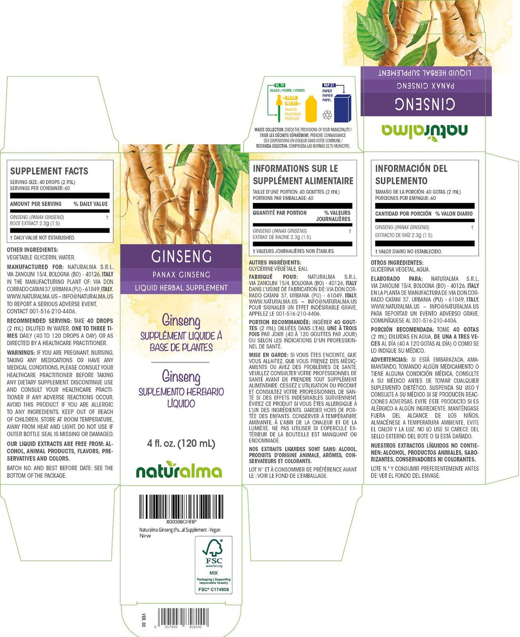 Naturalma Ginseng Panax Root Tincture Alcohol-Free - 4 fl oz - image 2