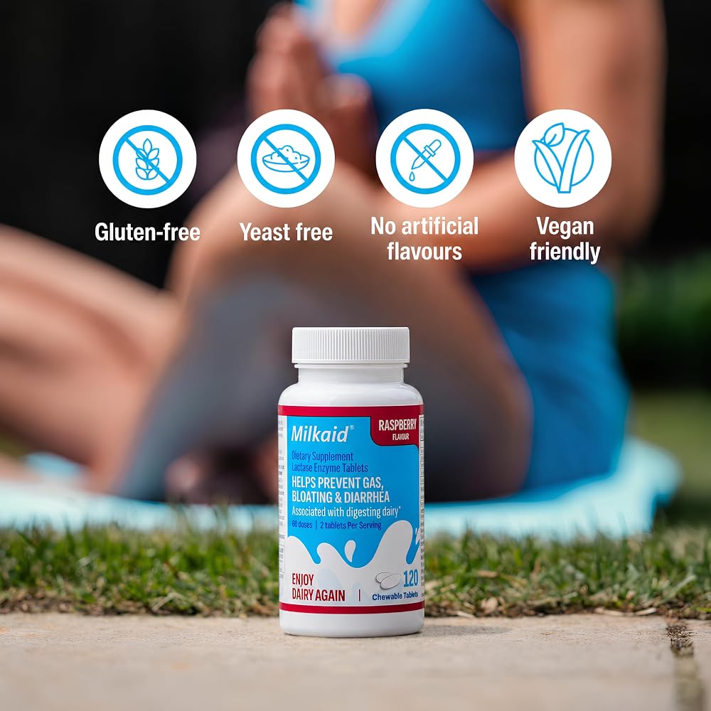 Milkaid Lactase Enzyme Chewable Tablets for Lactose Intolerance Relief