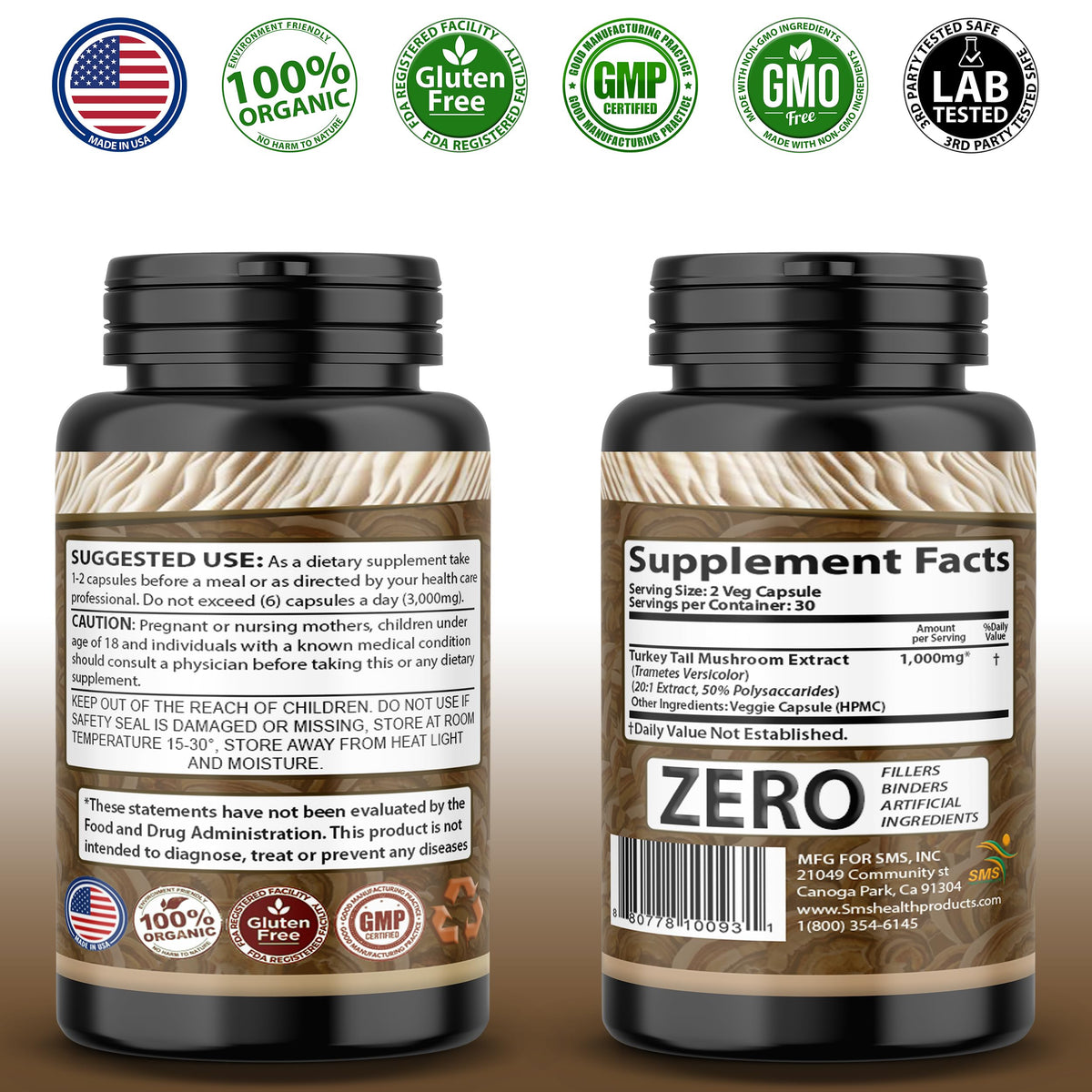 SMSHEALTHPRODUCTS Turkey Tail Mushroom 50% Extract - 60 Vegetarian Capsules - image 6