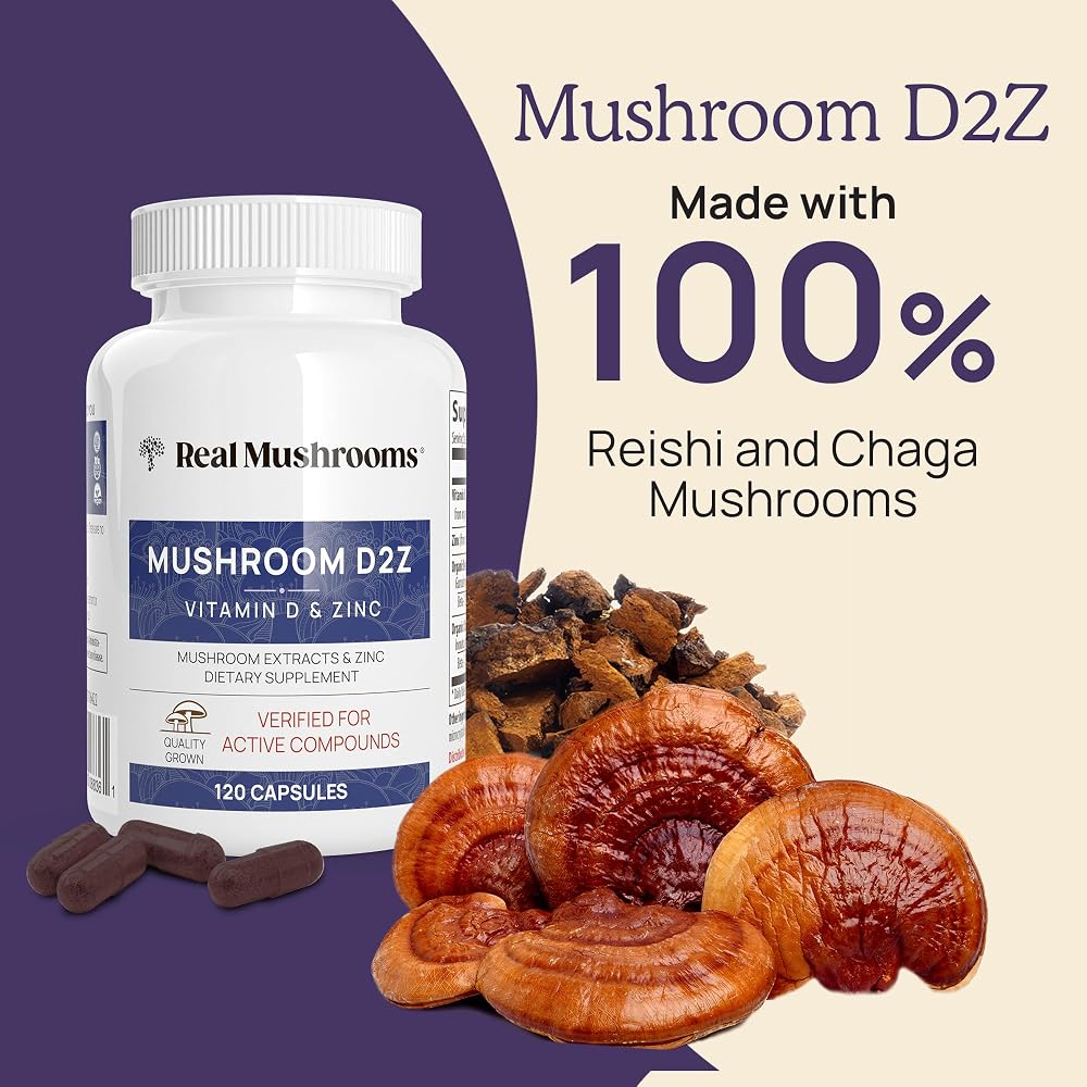 Real Mushrooms Zinc and Vitamin D2 Capsules – 120 Count - image 3