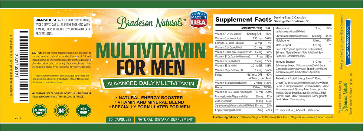 Bradeson Naturals Men's Multivitamin for Energy & Focus - 60 Capsules - image 5