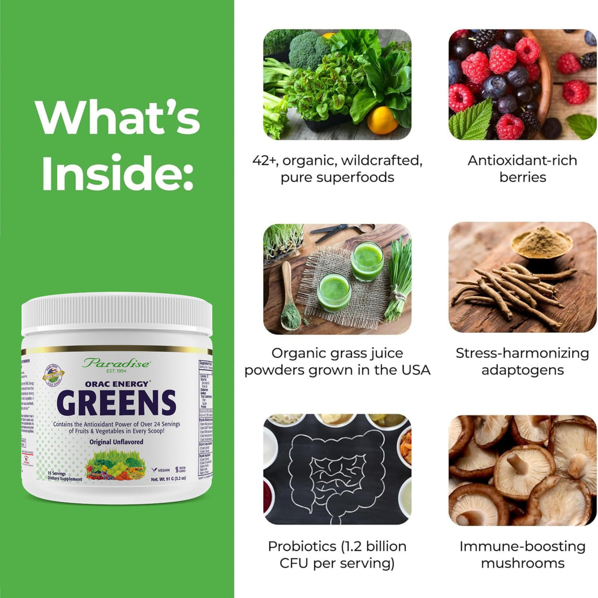 Paradise Herbs ORAC Energy Greens Powder - 15 Servings - image 3
