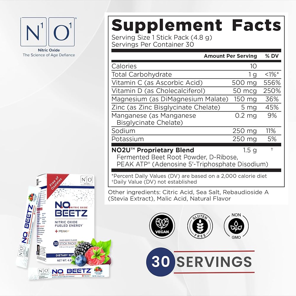 N1O1 N.O. Beetz Nitric Oxide Powder, Mixed Berry - 30 Sachets - image 7