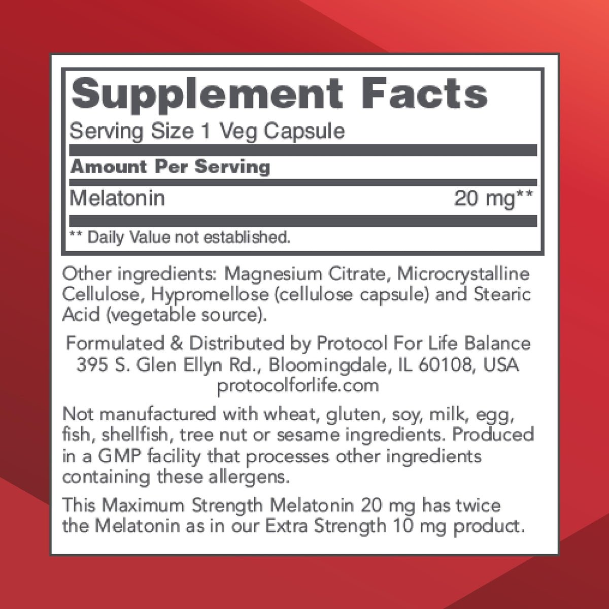 PROTOCOL FOR LIFE BALANCE Melatonin 20 mg Maximum Strength - image 2