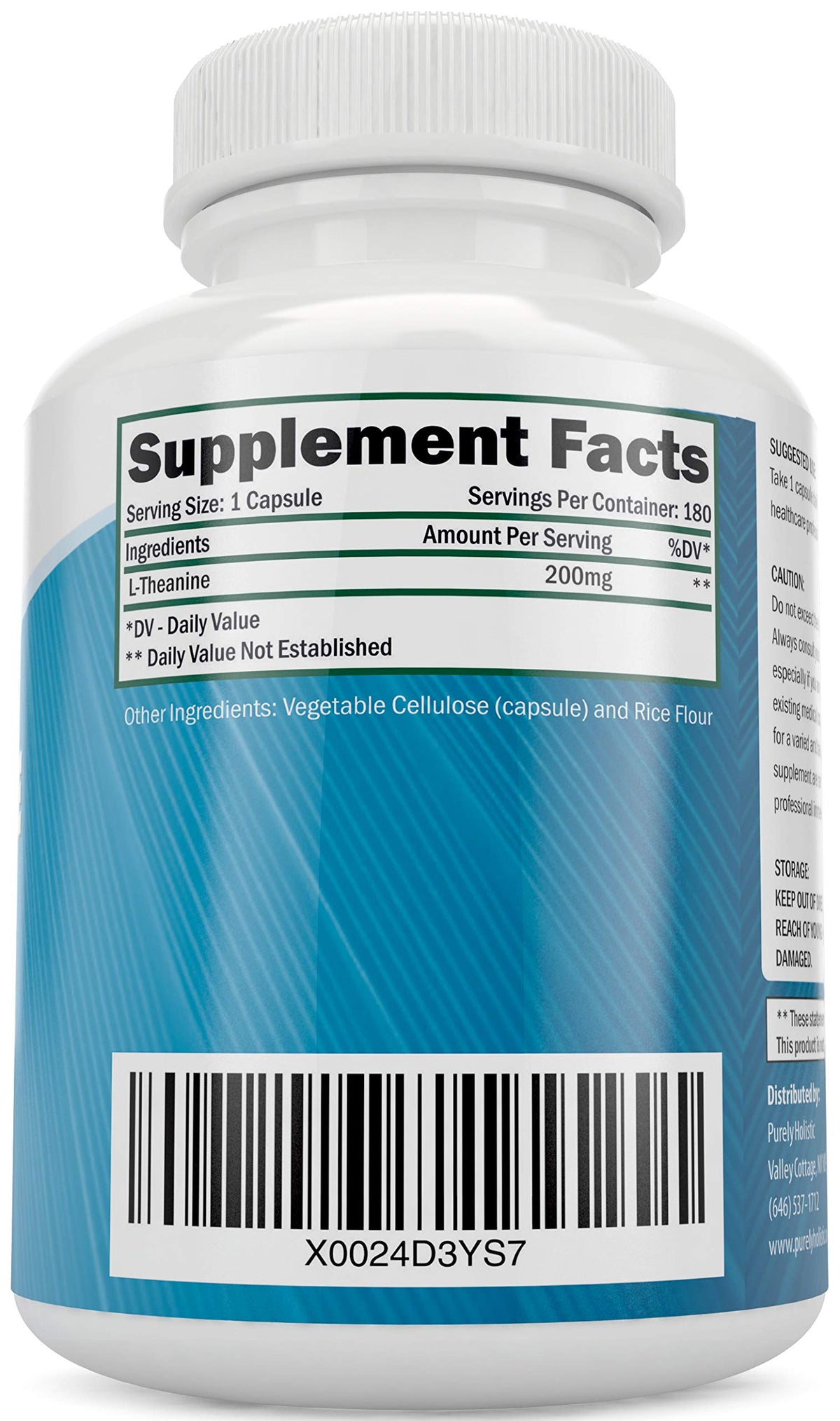 Purely Holistic L-Theanine 200mg Relaxation & Focus Support - 180 Capsules - image 3