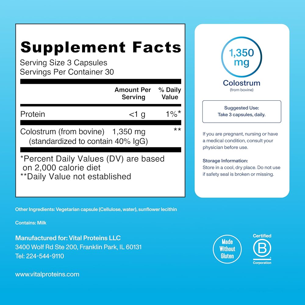 Vital Proteins Bovine Colostrum Supplement - 90 Capsules - image 5
