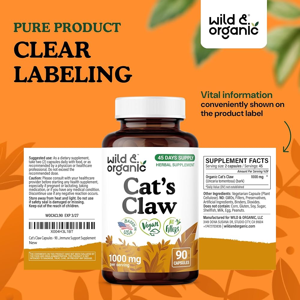 Wild & Organic Product Image Cat's Claw Herbal Supplement 1000 mg