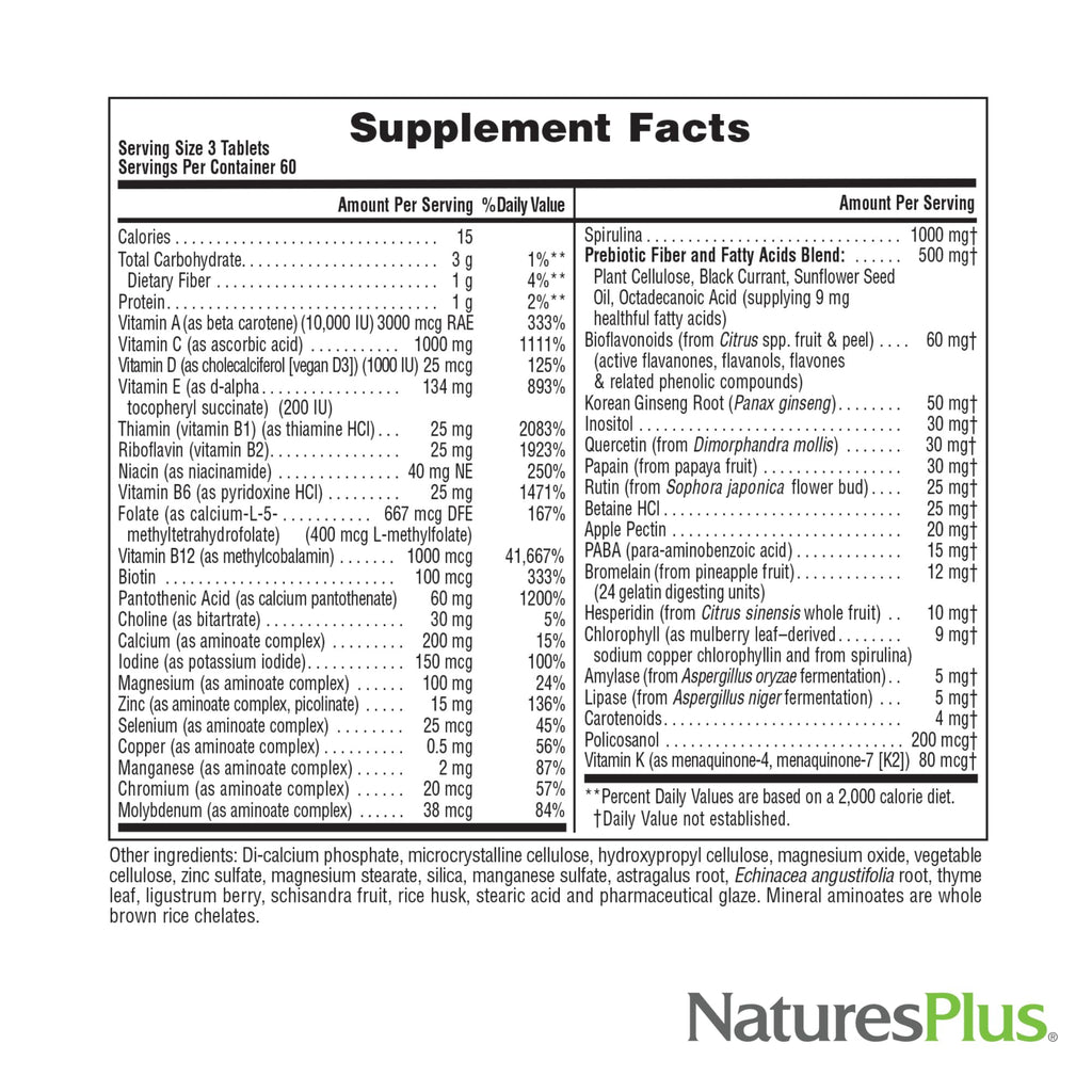 NaturesPlus Source of Life No Iron Multivitamin - 180 Tablets - image 5