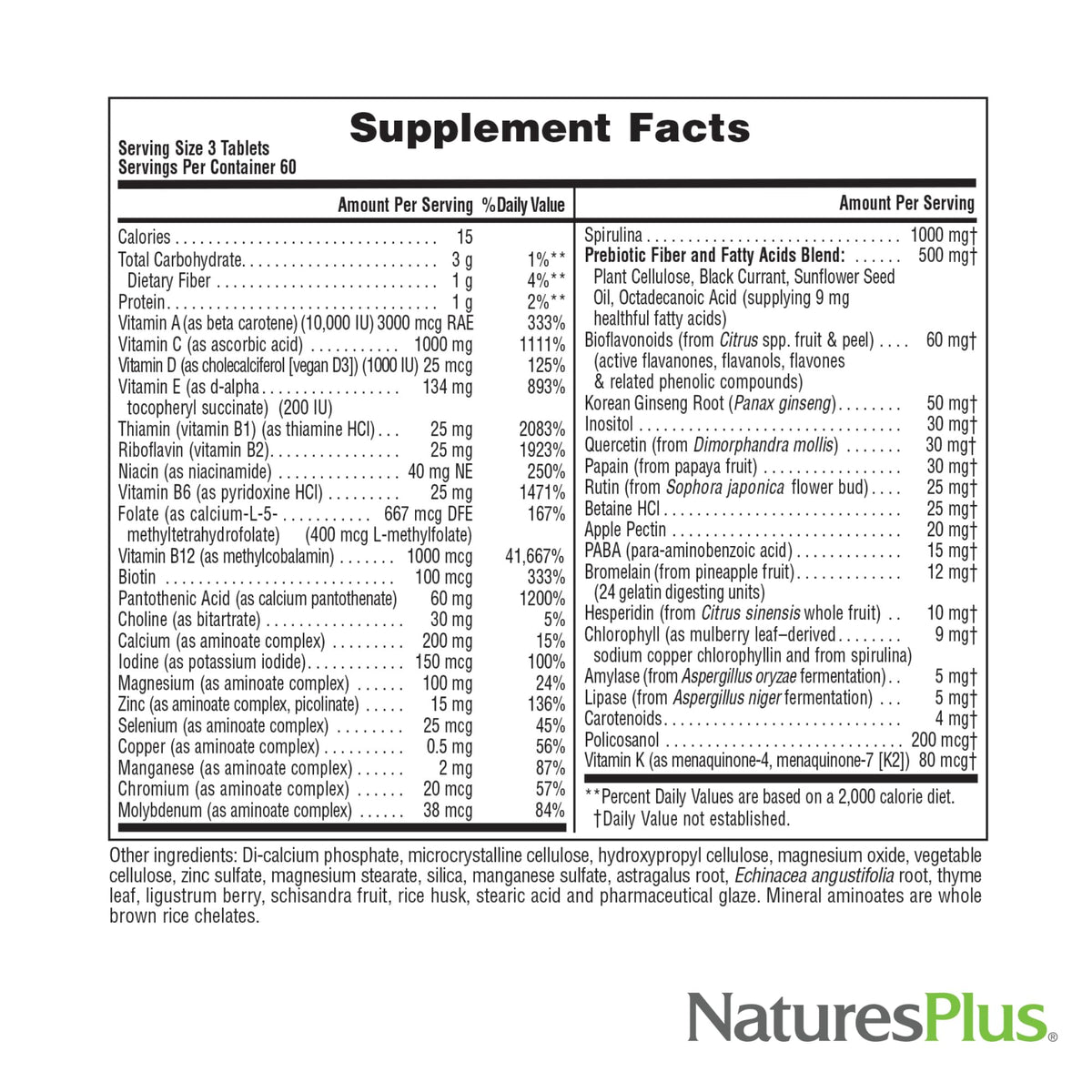 NaturesPlus Source of Life No Iron Multivitamin - 180 Tablets - image 5