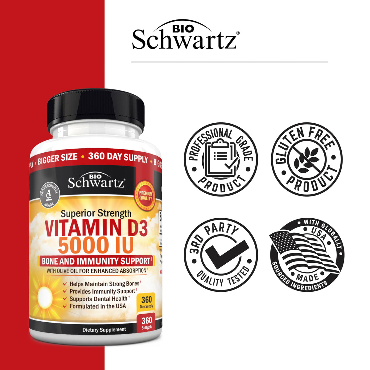 BioSchwartz Vitamin D3 5000 IU Immune Support - 360 Softgels - image 6