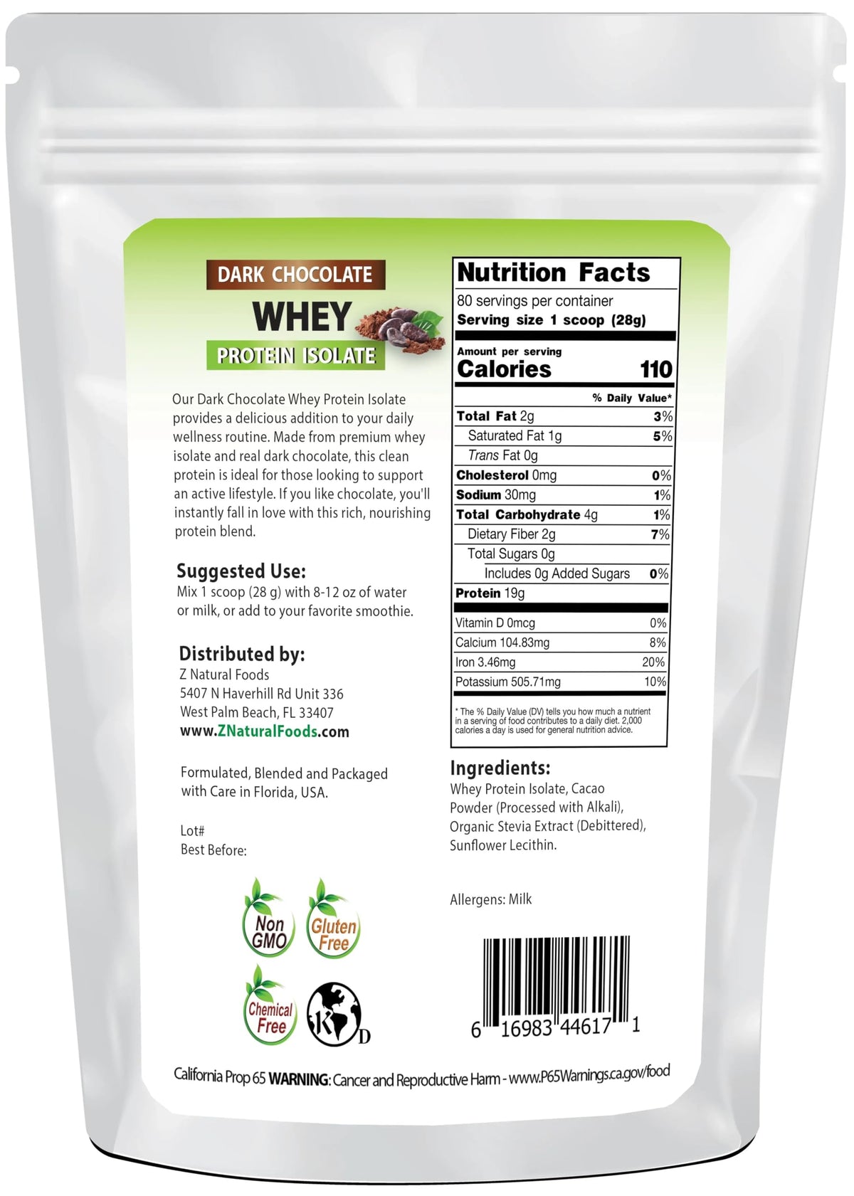 Z Natural Foods Whey Protein Isolate- Grass-Fed, No Sugar