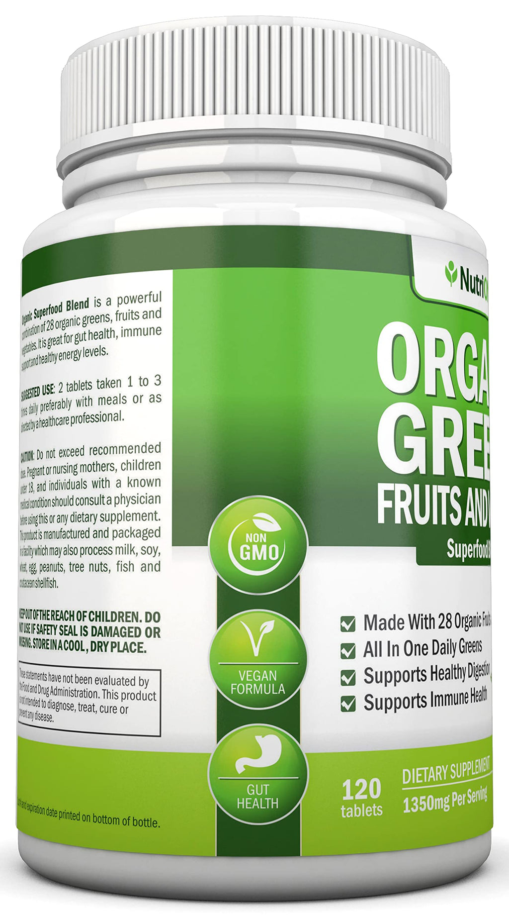 NutriONN Organic Super Greens Capsules - 120 Count - image 4