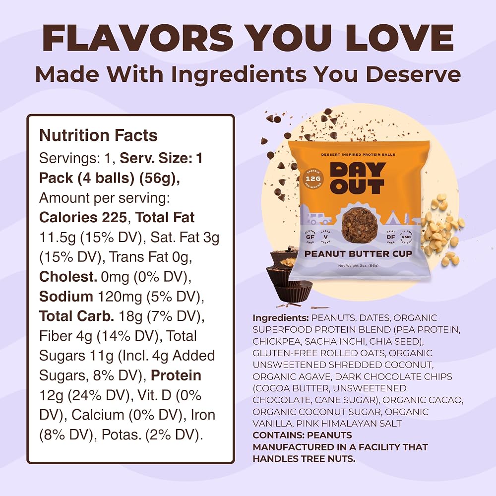 Day Out Protein Balls Peanut Butter Cup - 8 x 2oz Packs - image 2