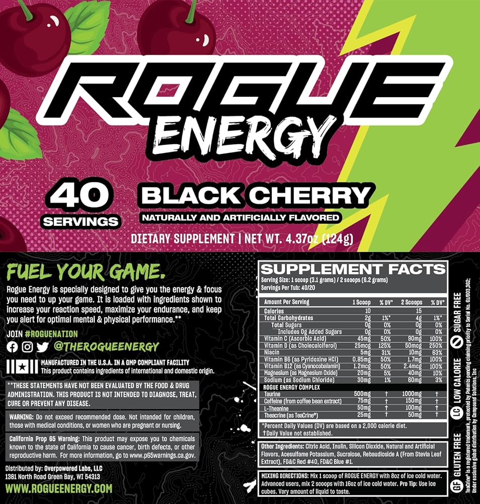 Rogue Energy Black Cherry Energy Drink Powder - 40 Servings - image 3