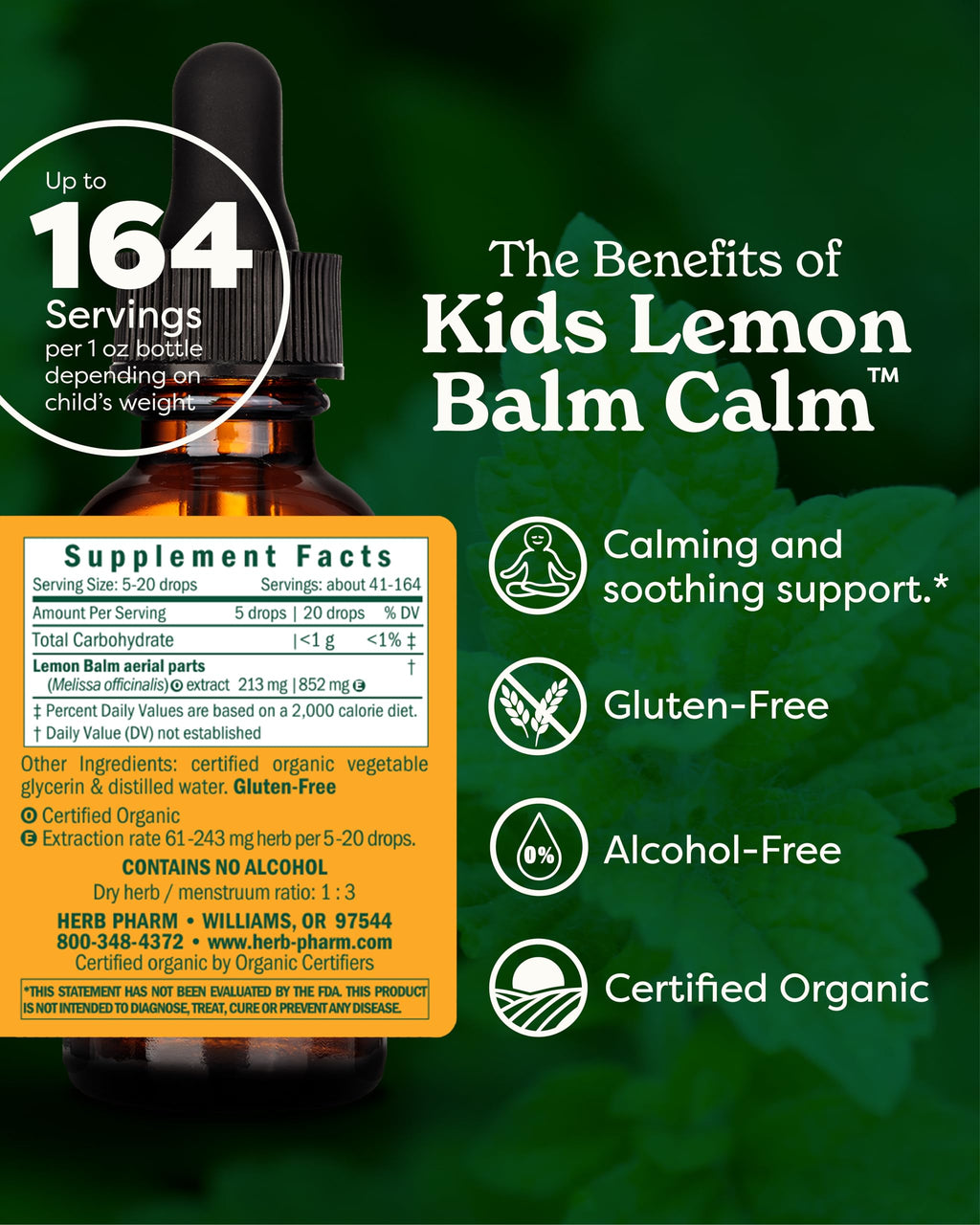 Herb Pharm Kids Lemon Balm Calm Organic Herbal Tincture - 1 fl oz - image 2