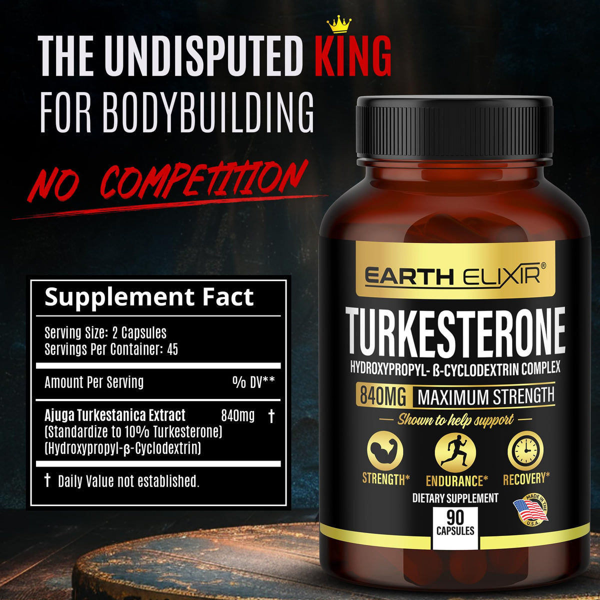 Earth Elixir Turkesterone 840 mg Strength Support - 90 Capsules - image 2