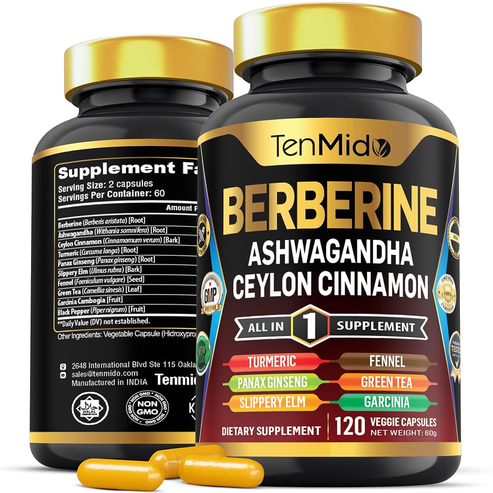 Tenmido Berberine Supplement 10-in-1 Formula - 120 Capsules