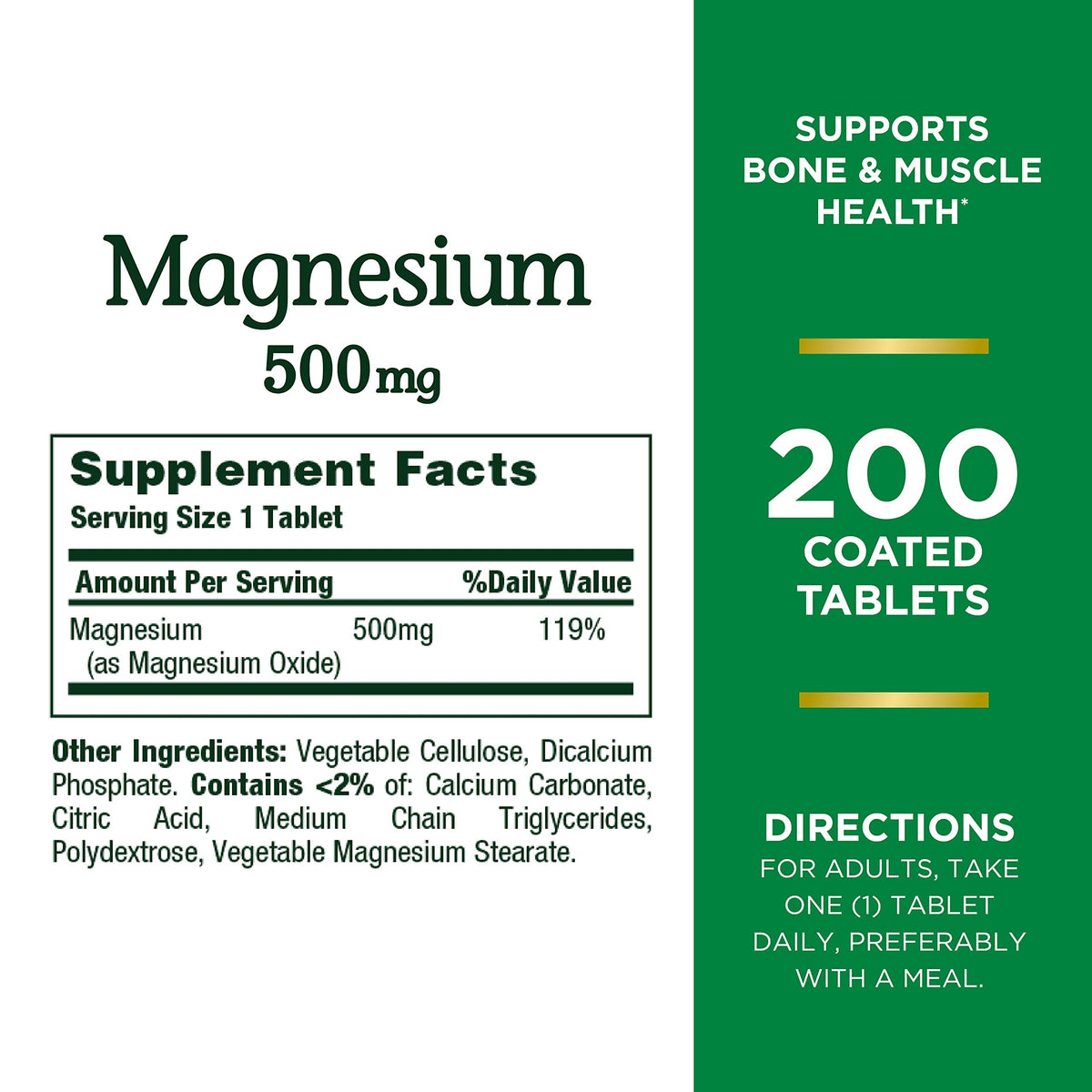 Nature's Bounty Magnesium 500 mg - 200 Tablets - image 2