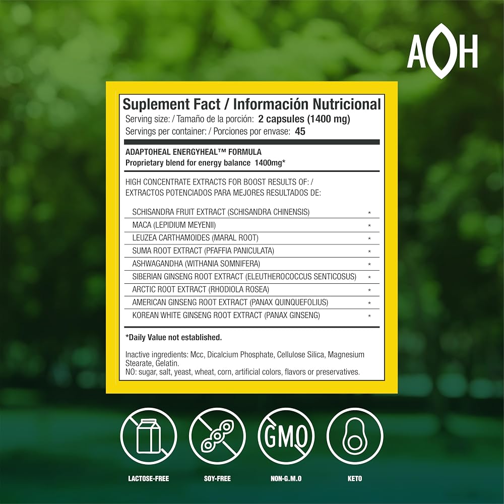 ADAPTOHEAL Energyheal Daily Energy Ashwagandha Rhodiola - 90 Capsules - image 2