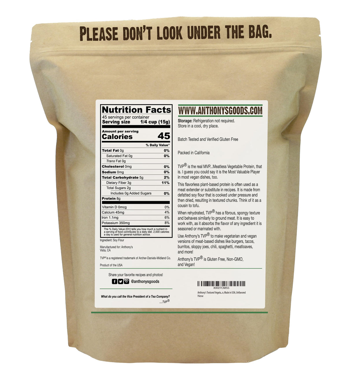 Anthony's Textured Vegetable Protein TVP - 24 Ounce - image 2