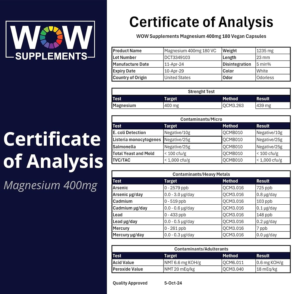 WOW Supplements Magnesium 400 mg Complex - 180 Capsules - image 8