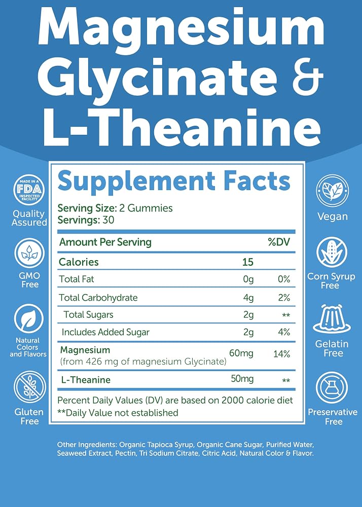 Lunakai USA Made Magnesium Glycinate Gummies 426mg with L-Theanine