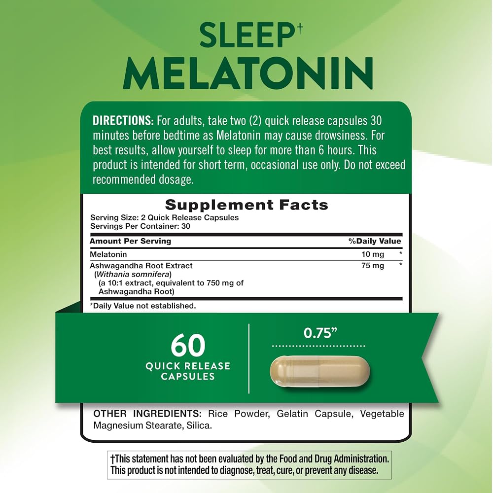 Nature's Truth Melatonin 10mg with Ashwagandha - 60 Capsules - image 2