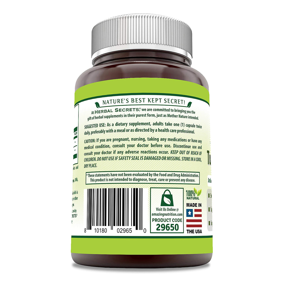 Herbal Secrets Turmeric & Ginger 500 mg Vegetarian Capsules - 180 Count - image 3