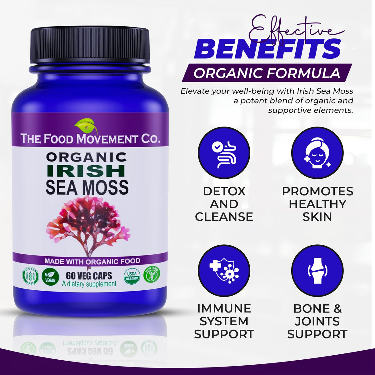 THE FOOD MOVEMENT CO. Irish Sea Moss Prebiotic - 60 Vegetarian Capsules - image 2