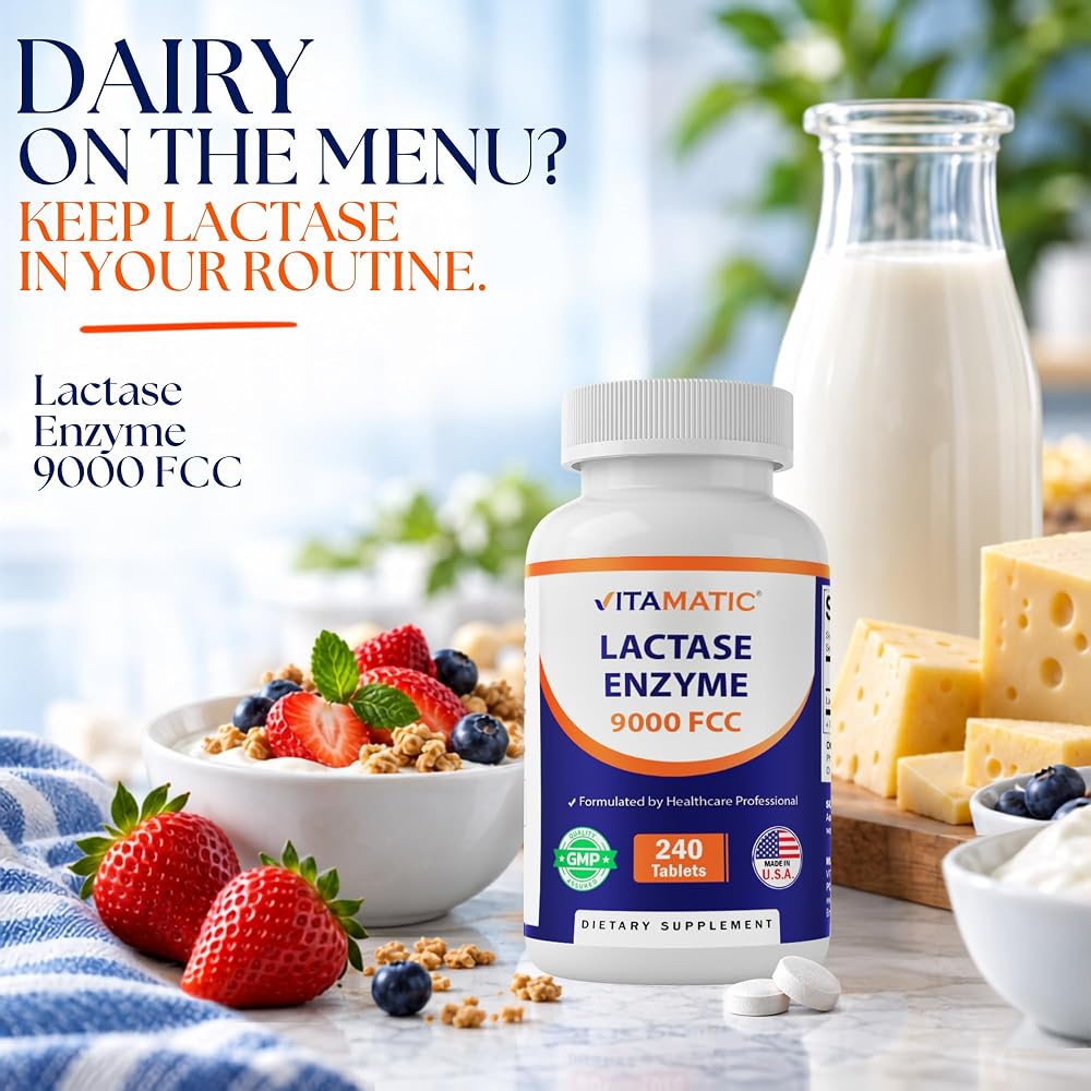 Vitamatic Lactase Enzyme 9000 FCC Lactose Intolerance Relief - 240 Tablets - image 4