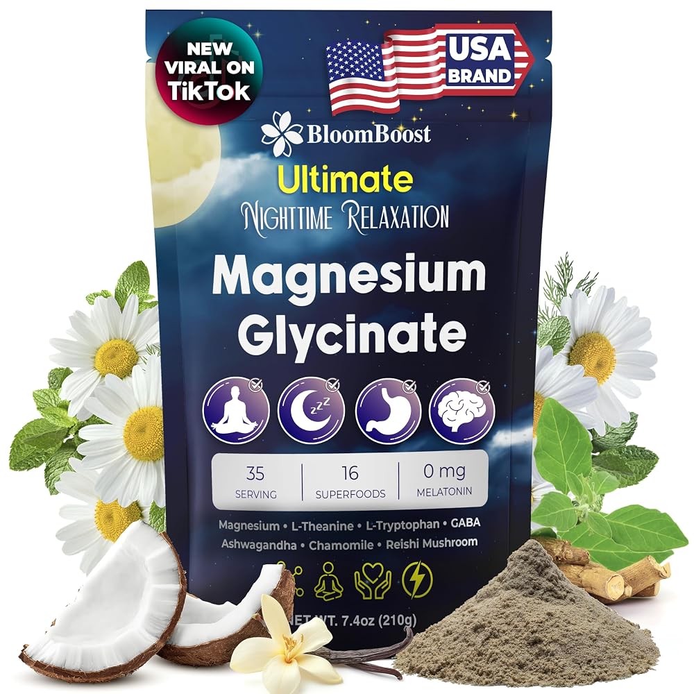 BloomBoost Magnesium Glycinate Powder for Evening Wind-Down - 7.4 oz
