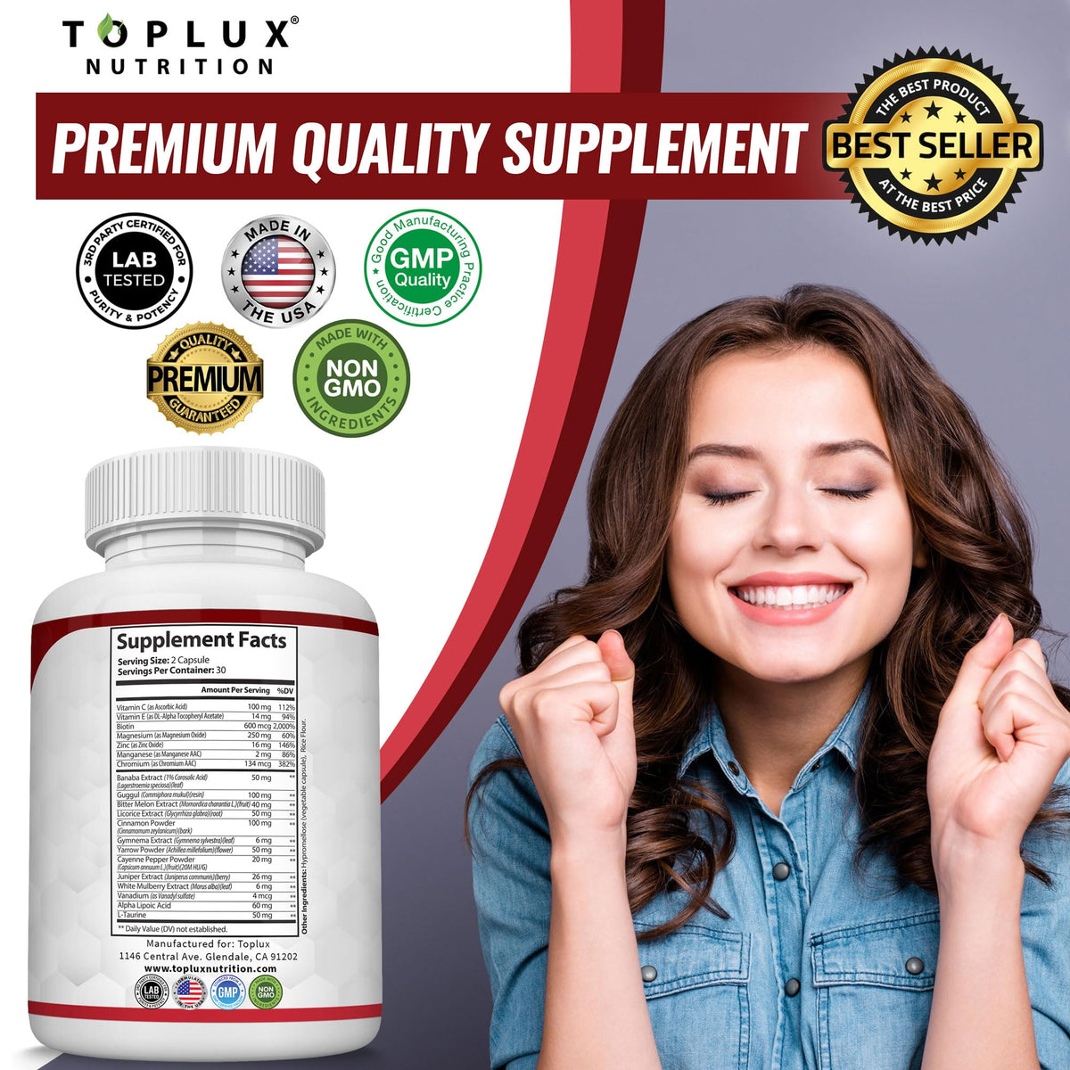 Toplux Blood Sugar Complex Supplement - 60 Capsules - image 7