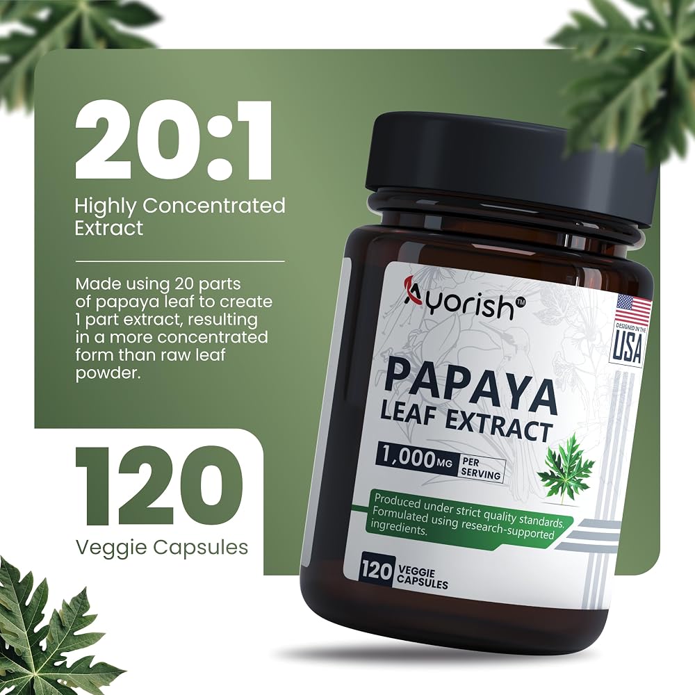 Ayorish Papaya Leaf Extract 1000mg - 120 Capsules - image 3