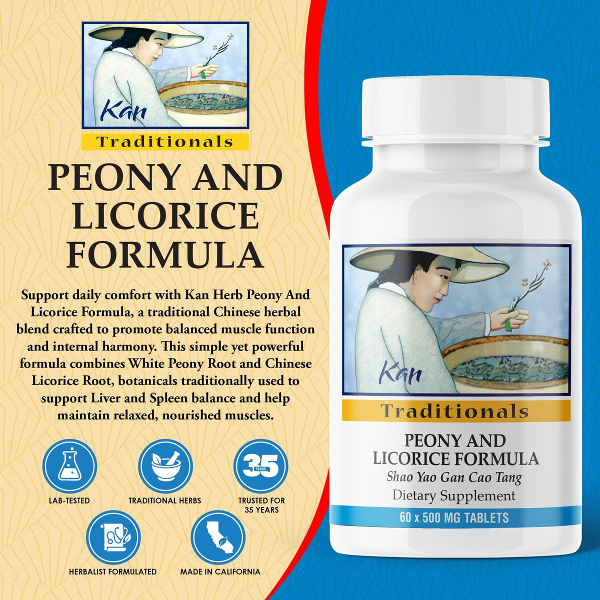 Kan Herb Company Peony & Licorice Formula Tablets - 60 Tablets - image 2