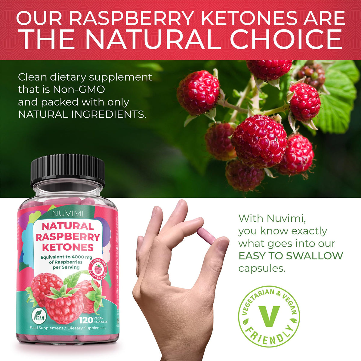 NUVIMI Raspberry Ketones 4000 mg - 120 Vegan Capsules - image 3