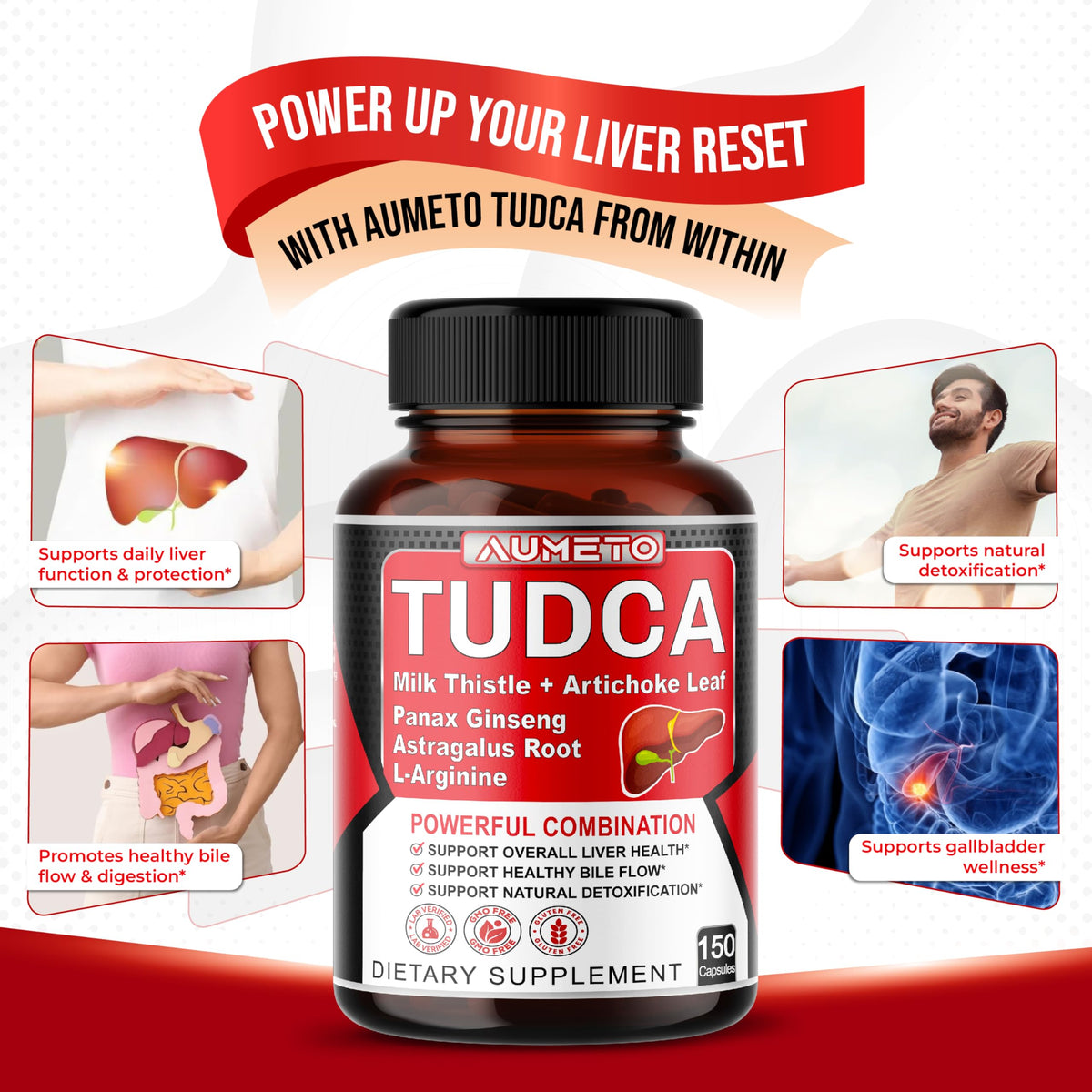 AUMETO Advanced TUDCA 6-in-1 with Milk Thistle & Artichoke - 150 Capsules - image 3