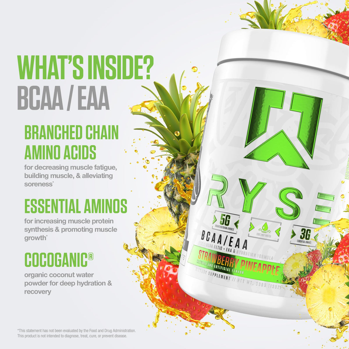 RYSE Up Supplements BCAA EAA Powder Strawberry Pineapple - 30 Servings - image 4