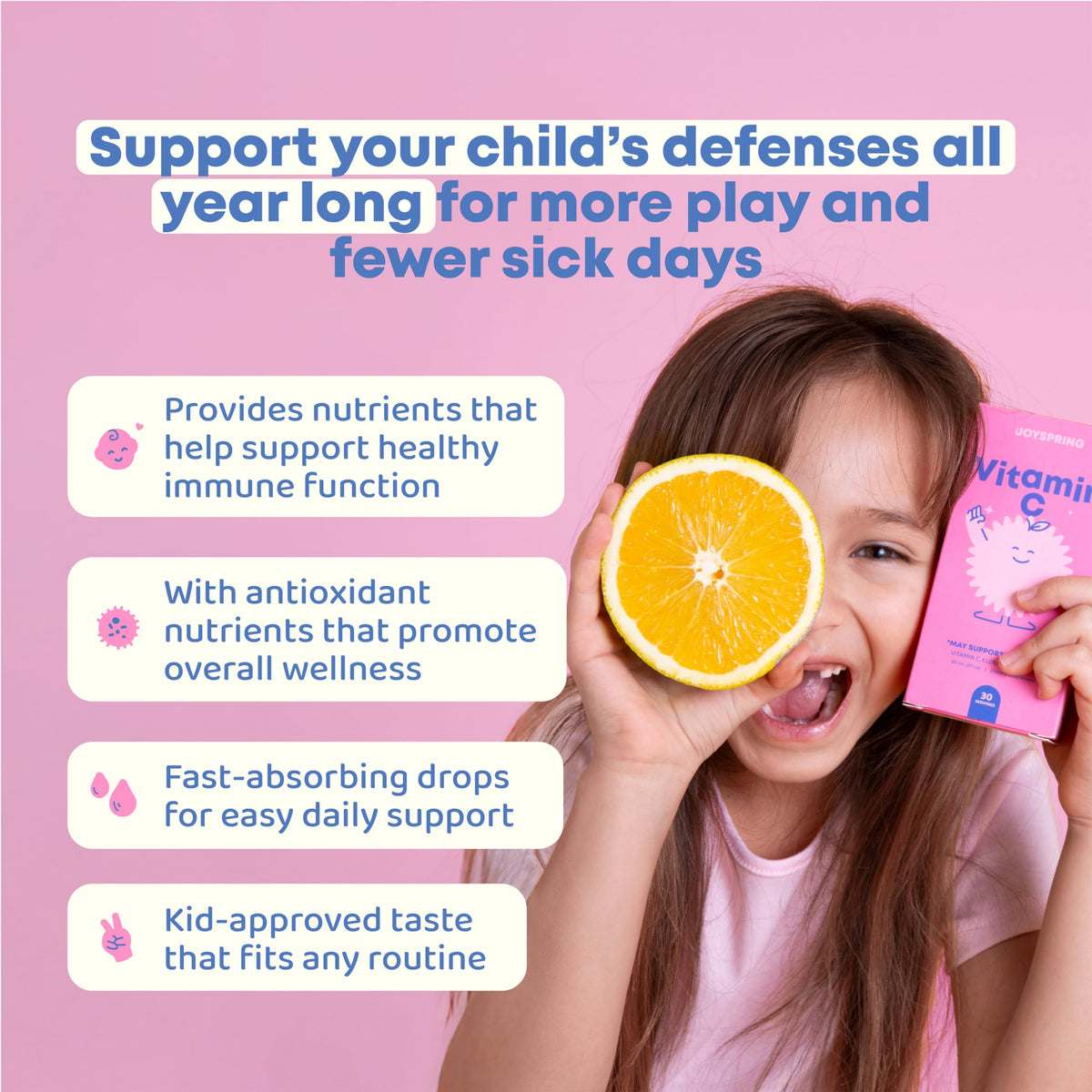 JoySpring Vitamin C and Zinc for Kids, Elderberry Liquid Supplement