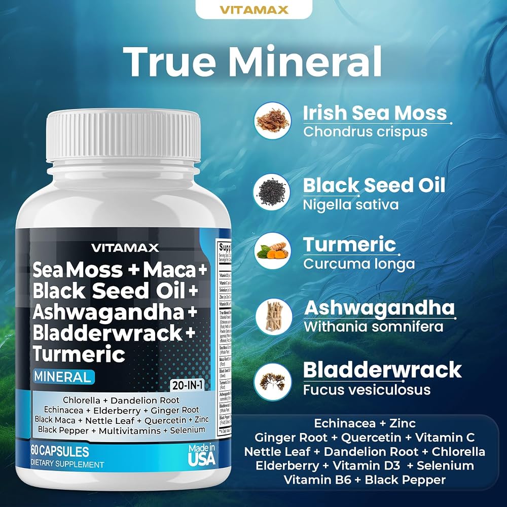 Vitamax Sea Moss Maca Ashwagandha Turmeric Blend - 60 Capsules - image 2