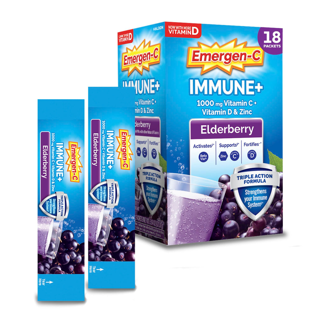 Emergen-C Immune+ Elderberry Immune Support Powder - 18 Count