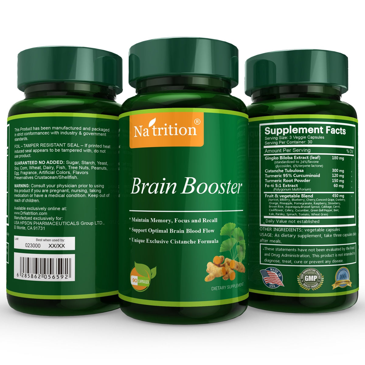 Na'trition Brain Booster Ginkgo Biloba Herbal Blend - 90 Vegetarian Capsules