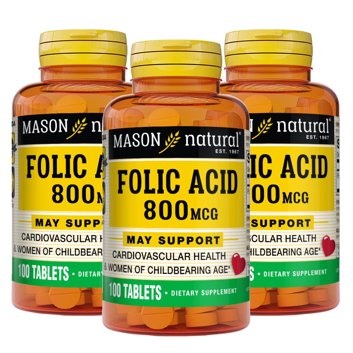 MASON NATURAL Folic Acid 800 mcg Prenatal Support - 300 Tablets