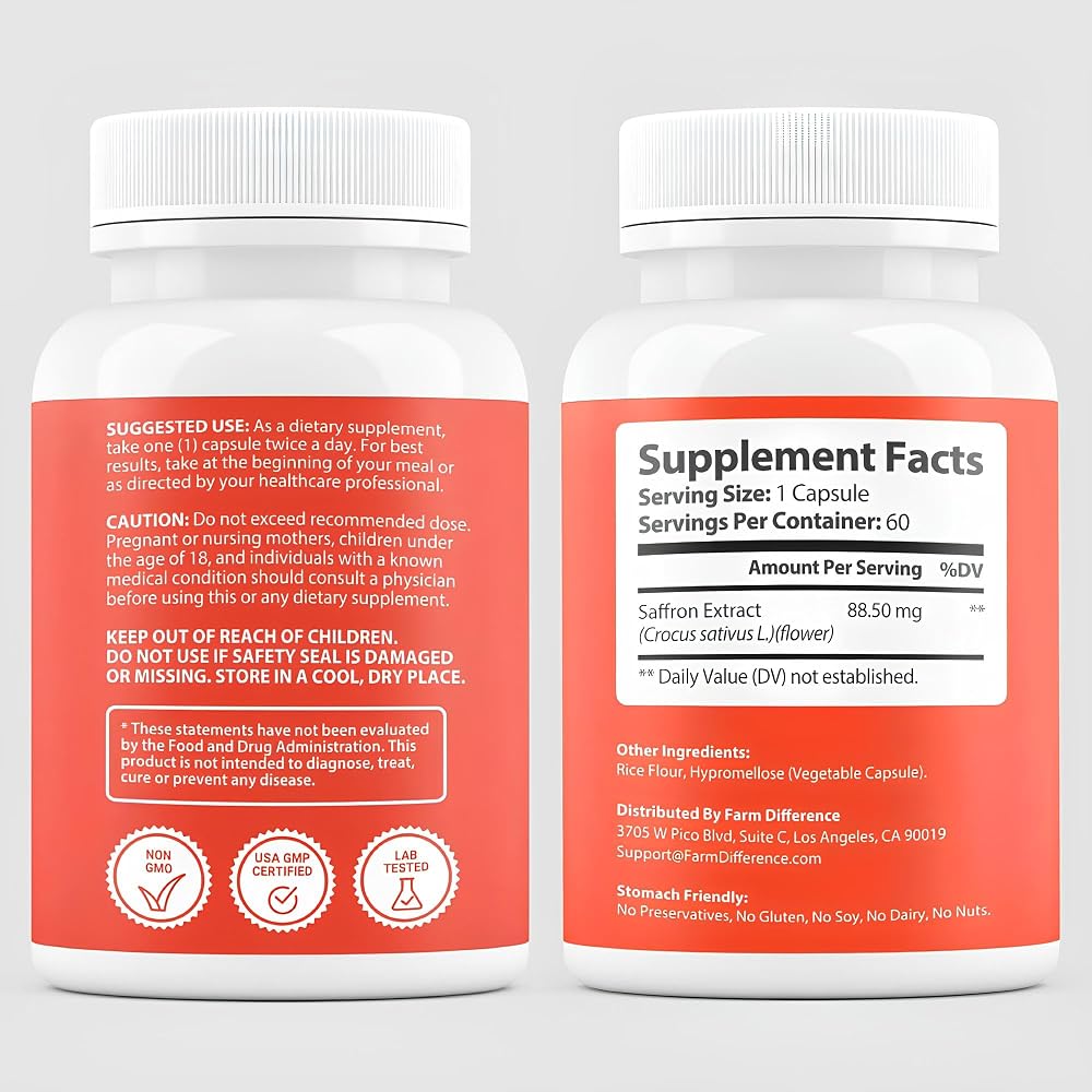 Farm Difference Saffron Extract 88.5mg Mood & Energy Support - 60 Capsules - image 2