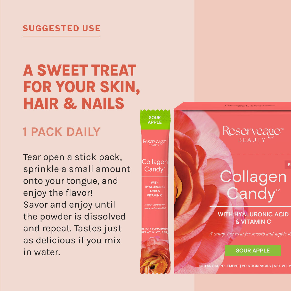 Reserveage Collagen Candy Sour Apple - 20 Stick Packs - image 5