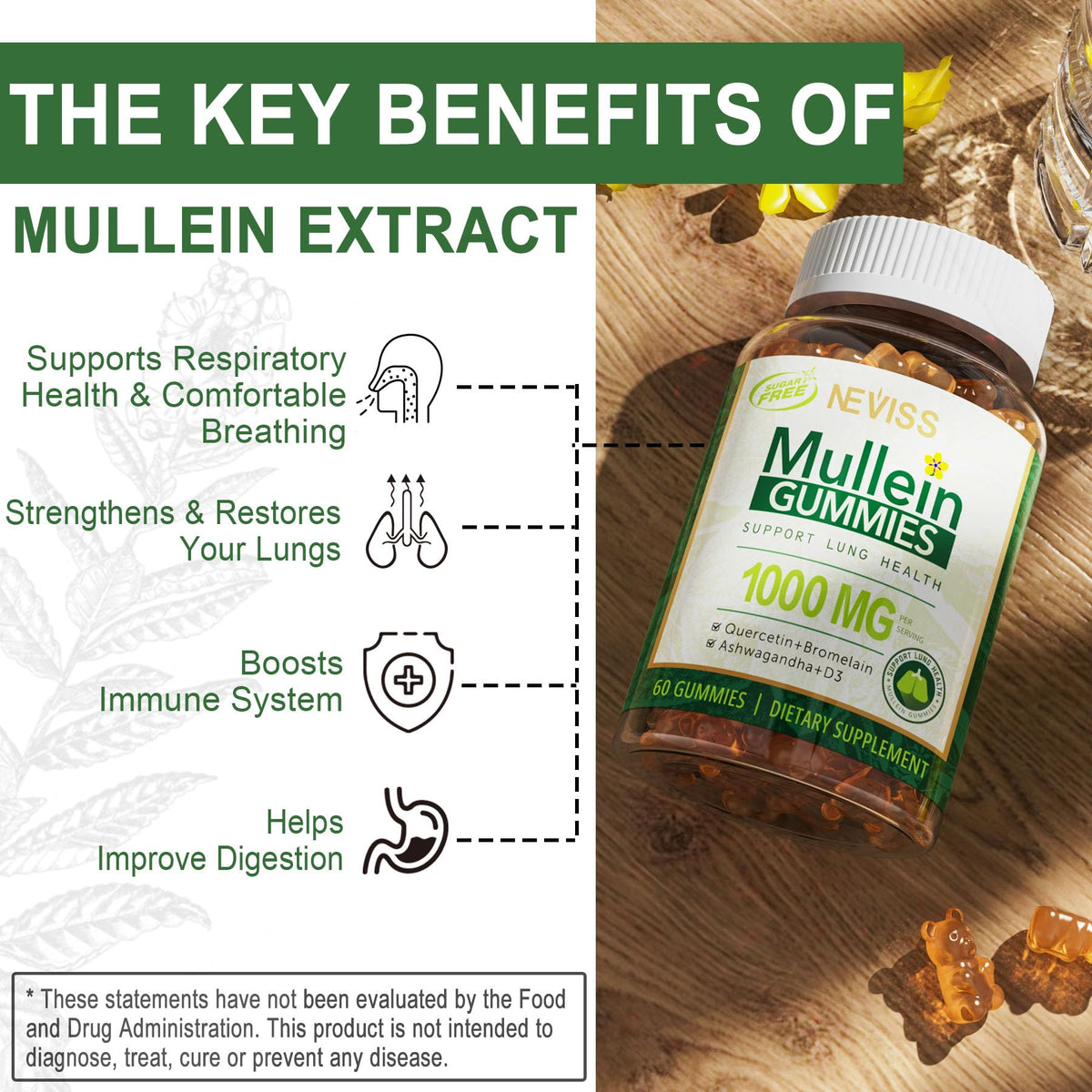 NEVISS Mullein Leaf Extract 1000mg for Lung Cleanse