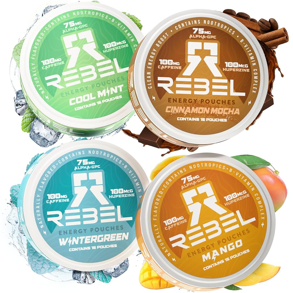 Rebel Nootropic Energy Caffeine Pouches • 100mg Caffeine • Alpha GPC