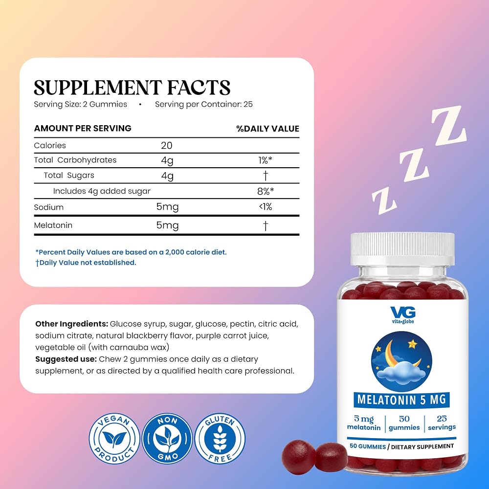 VITA GLOBE Melatonin Gummies 5mg Sleep Aid - 50 Gummies - image 2