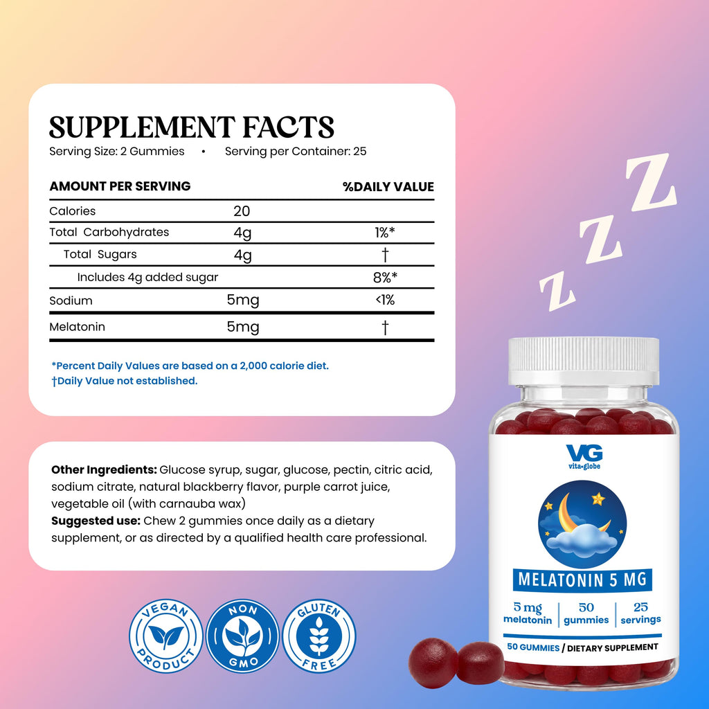 VITA GLOBE Melatonin Gummies 5mg Sleep Aid - 100 Count - image 2